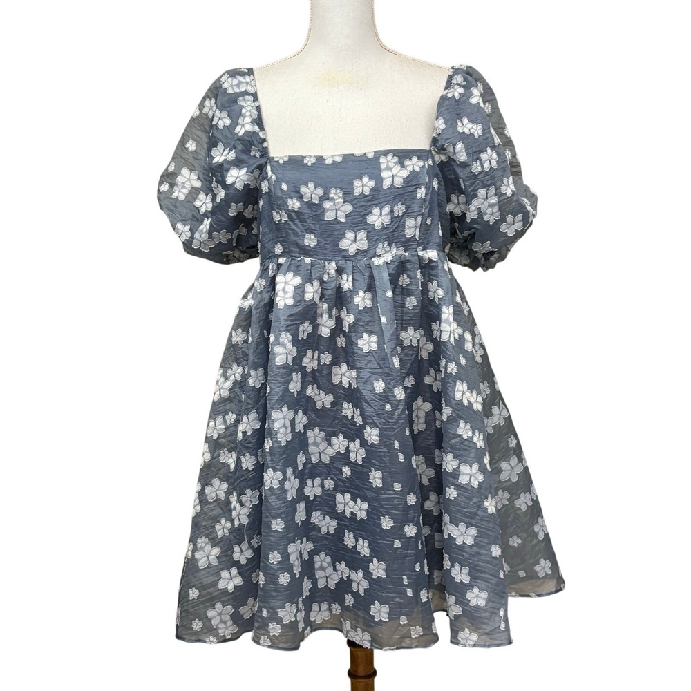 Storia blue/white floral dress, medium, babydoll, coquette, romantic, princess